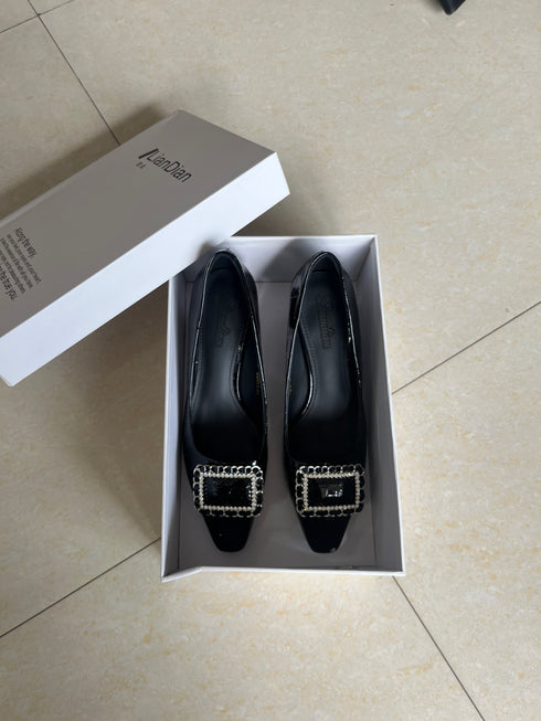 Women Crocodile Print Square Buckle Pump Heel